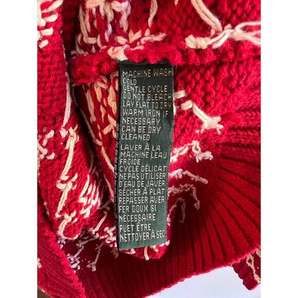 Ralph Lauren Vintage Hand Knit Red & Ivory Snowflake Mock Neck Ski Sweater Small - Picture 12 of 13